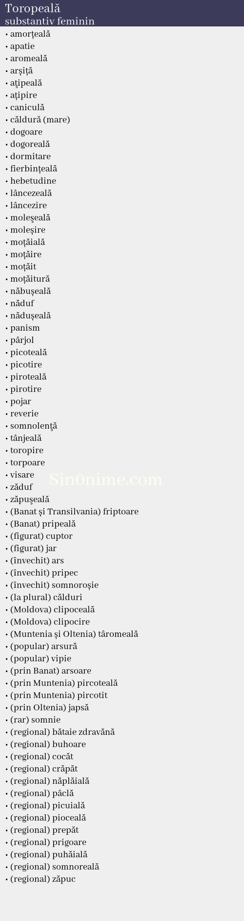 Toropeală, substantiv feminin - dicționar de sinonime