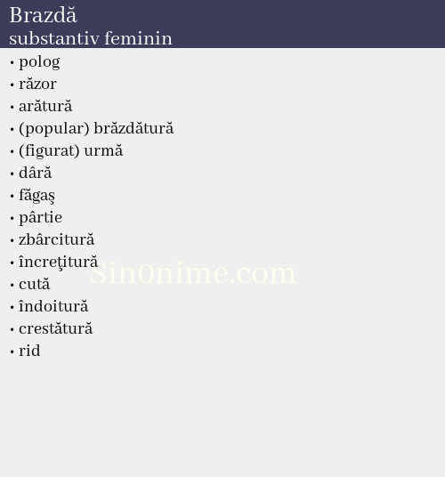 Brazdă,   substantiv feminin - dicționar de sinonime