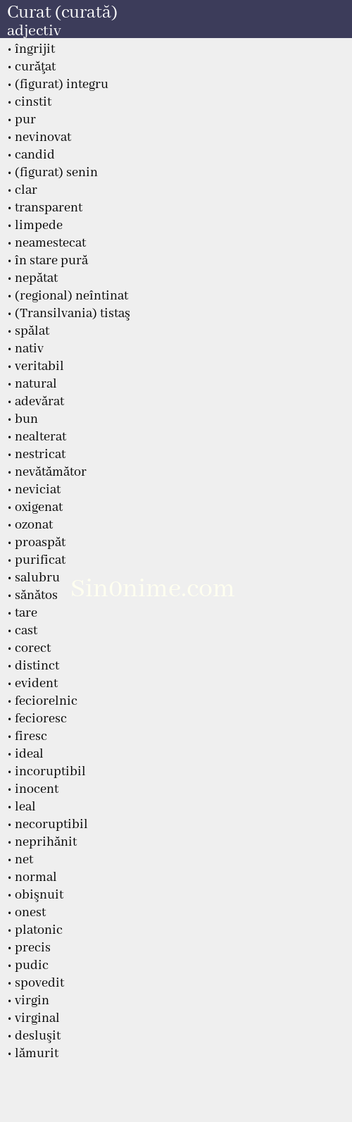 Curat (curată), adjectiv - dicționar de sinonime