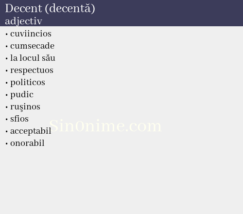 Decent (decentă), adjectiv - dicționar de sinonime