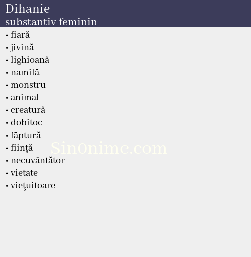Dihanie, substantiv feminin - dicționar de sinonime
