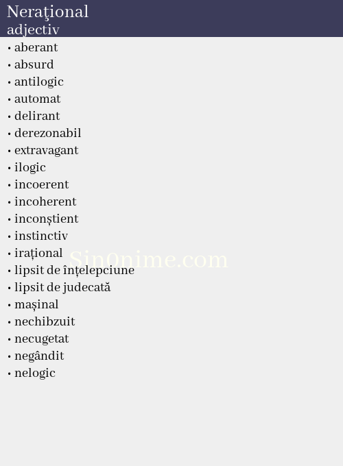 Neraţional, adjectiv - dicționar de sinonime