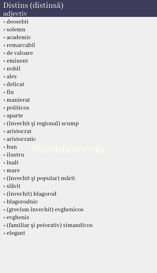 Distins (distinsă), adjectiv - dicționar de sinonime