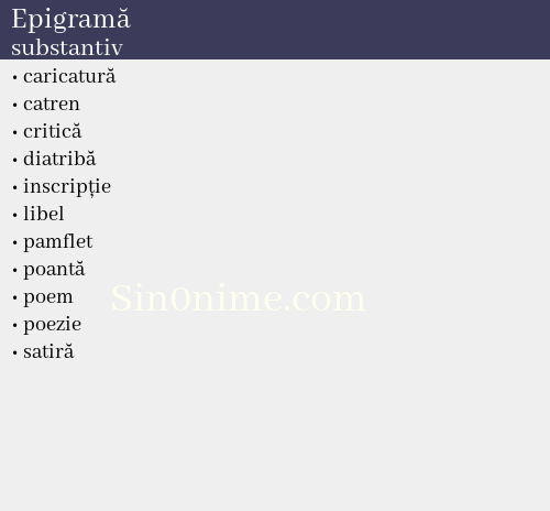 Epigramă, substantiv - dicționar de sinonime