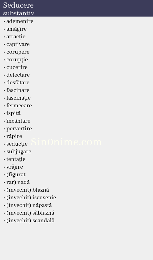 Seducere, substantiv - dicționar de sinonime