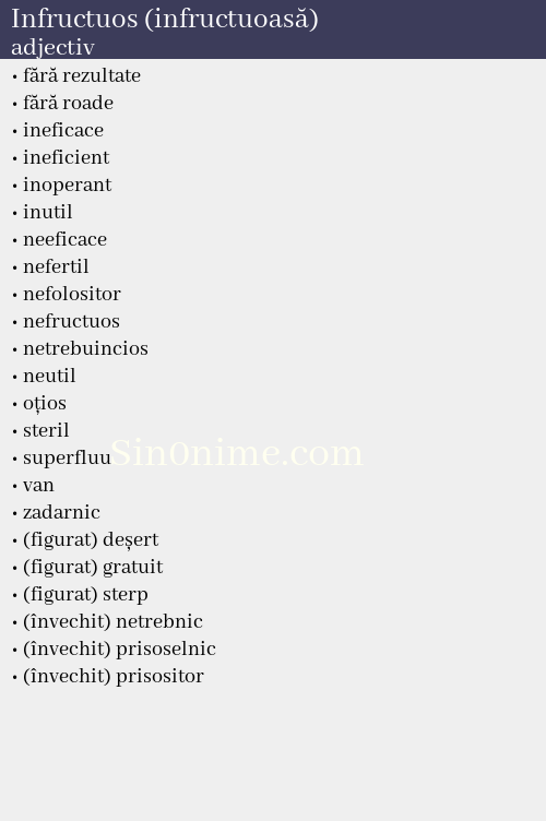 Infructuos (infructuoasă), adjectiv - dicționar de sinonime