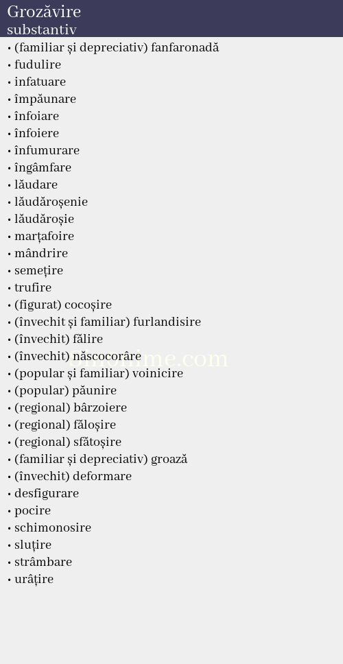 Grozăvire, substantiv - dicționar de sinonime