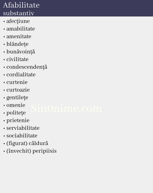Afabilitate, substantiv - dicționar de sinonime