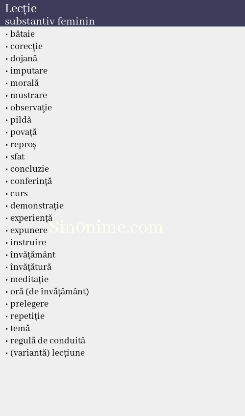 Lecție, substantiv feminin - dicționar de sinonime
