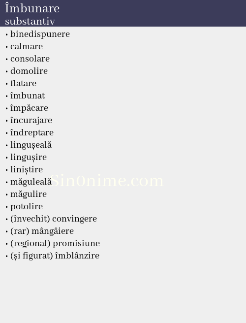 Îmbunare, substantiv - dicționar de sinonime