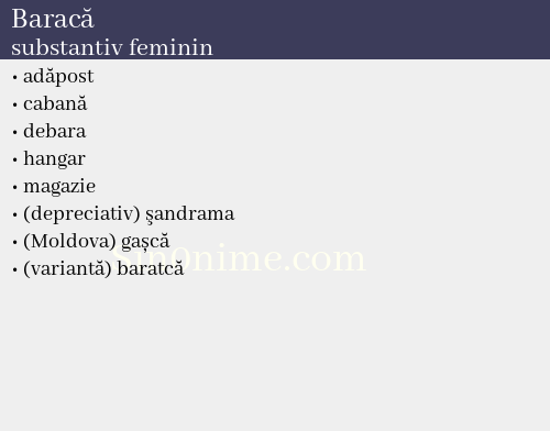 Baracă, substantiv feminin - dicționar de sinonime