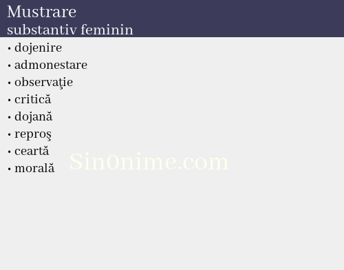 Mustrare,   substantiv feminin - dicționar de sinonime